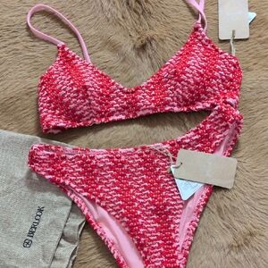 Red and Pink Textured Bikini Set